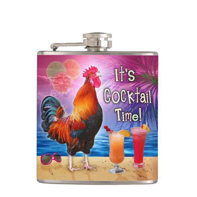 Flasques Mer tropicale de plage de coq de cocktails drôles (Devant)
