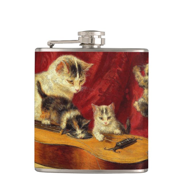 Flasques Mère Chat et chatons Jouer avec la guitare (Devant)