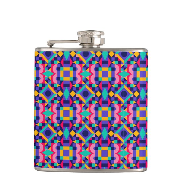 Flasques Metallic flask with vibrant geometric pattern  (Devant)