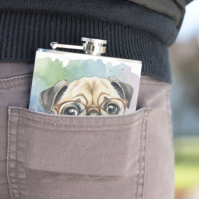 Flasques Mignon Bouledogue au style aquarelle avec des lune (In Situ)