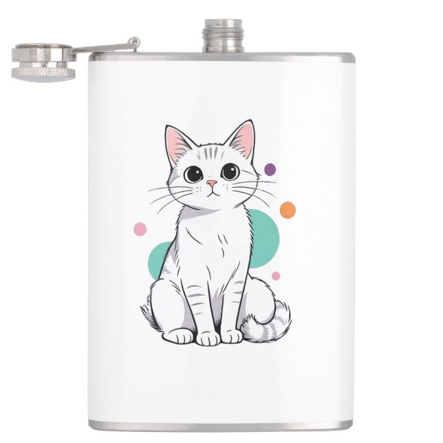 Flasques Mignon Chat Blanc Kawaii Dessin Animé (Ouvert)