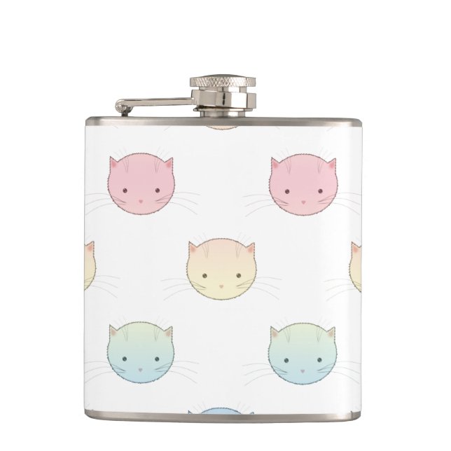 Flasques Mignons visages de chat pastel rose bleu vert jaun (Devant)