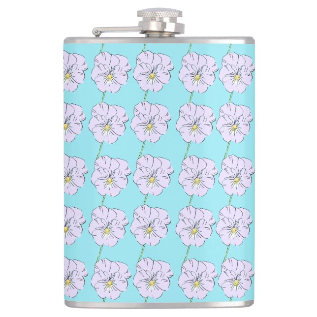 Flasques Mikitiez bleu minuscule motif de fleurs blanches (Devant)