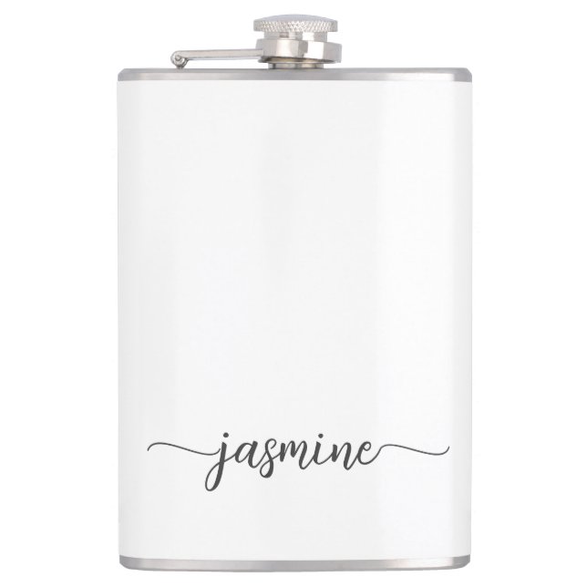 Flasques Mini-fille blanc Monogramme de nom Script (Devant)