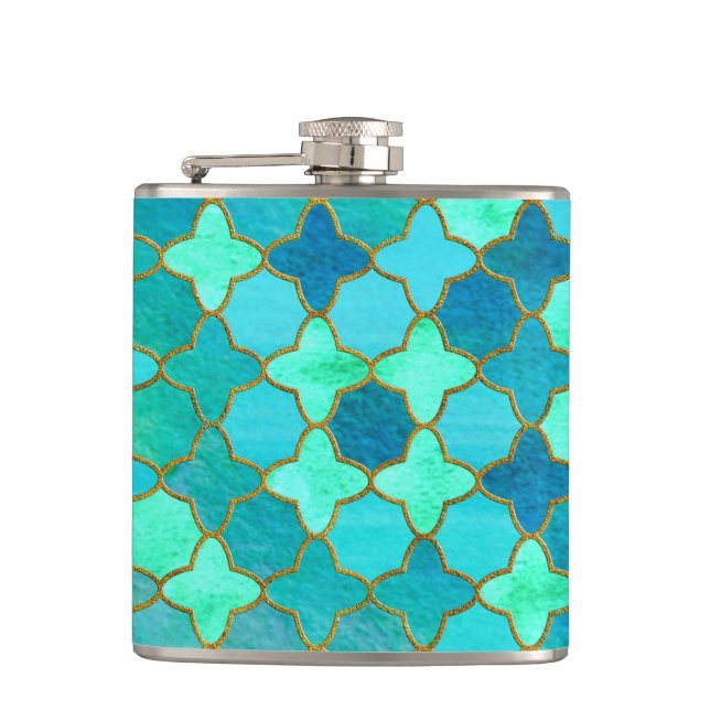 Flasques Mint Aqua Turquoise Gold Oriental Marocain Carrela (Devant)