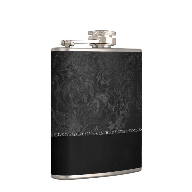 Flasques Minuit Onyx Romance | Black Satiny Grunge Damask (Droite)
