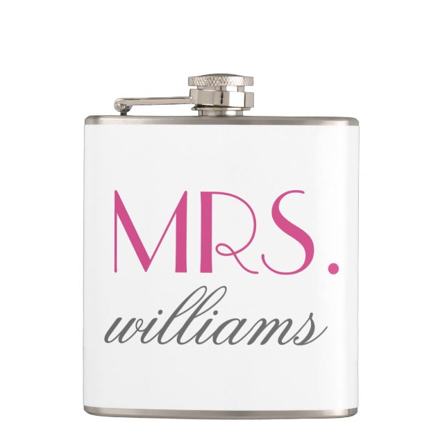 Flasques Mme Mariage Moderne Personnalisé Nom Rose Chaud (Devant)