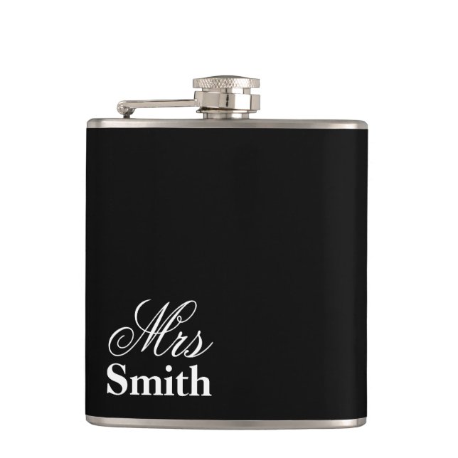 Flasques Mme Nom Personnalisé Blanc Noir (Devant)