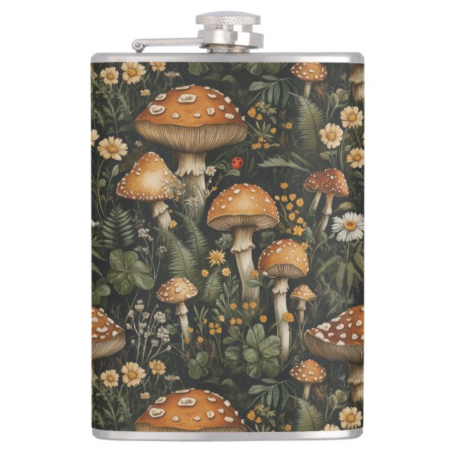 Flasques Modèle sans couture de jardin de champignons vinta (Devant)