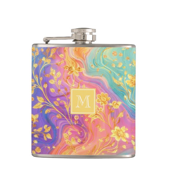 Flasques Modern Abstract Glitter Floral Monogram Design     (Devant)