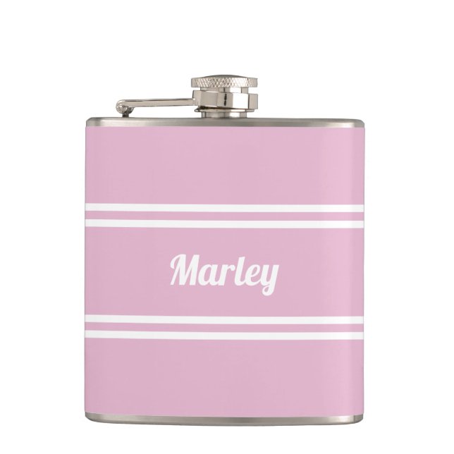 Flasques Modern Pink & White Personalized Name Golf Gift (Devant)