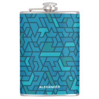 Flasques Moderne bleu et vert sarcelle géométrique avec nom