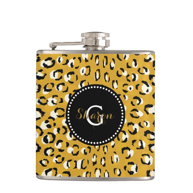 Flasques Moderne chic imprimé guépard or motif monogramme (Devant)