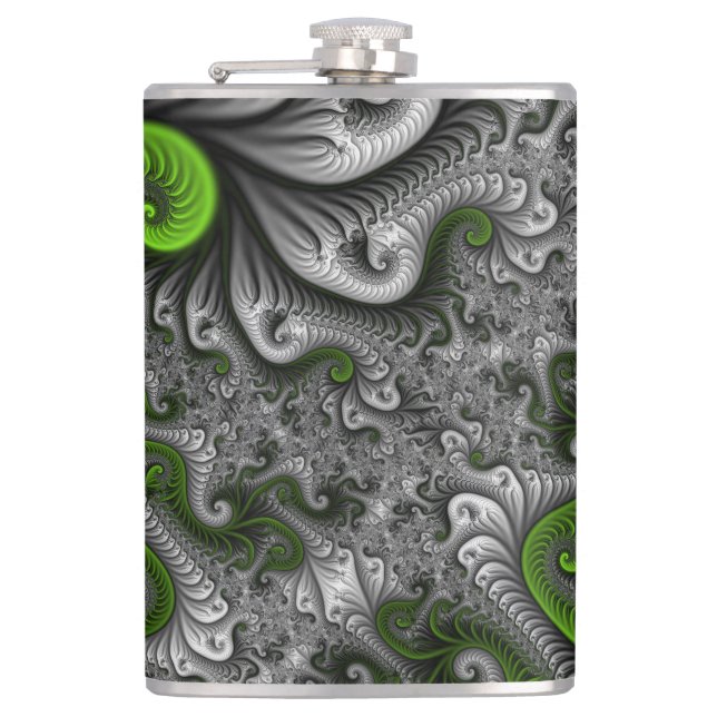 Flasques Monde Fantastique Art Fractal Abstrait Vert Et Gri (Devant)