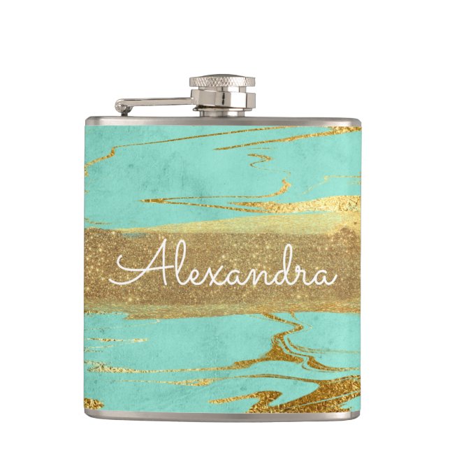 Flasques Monnaie et marbre avec huile or et Parties scintil (Devant)