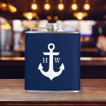 Flasques Monogramme Ancre bleu et blanc de la Marine<br><div class="desc">Design nautique moderne et tendance.</div>