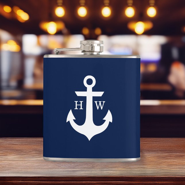 Flasques Monogramme Ancre bleu et blanc de la Marine (Créateur téléchargé)