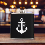 Flasques Monogramme Ancre noir et blanc<br><div class="desc">Design nautique moderne et tendance.</div>