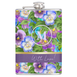 Flasques Monogramme Anniversaire Pansy Violet Fleurs Aquare