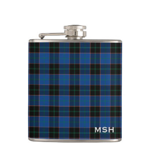 Flasques Monogramme bleu et noir de tartan de Hume de clan
