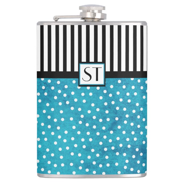 Flasques Monogramme Bleu Polka Dot Black Stripes (Devant)