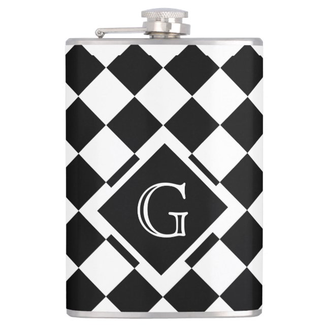 Flasques Monogramme Carré rétro classique noir blanc triang (Devant)