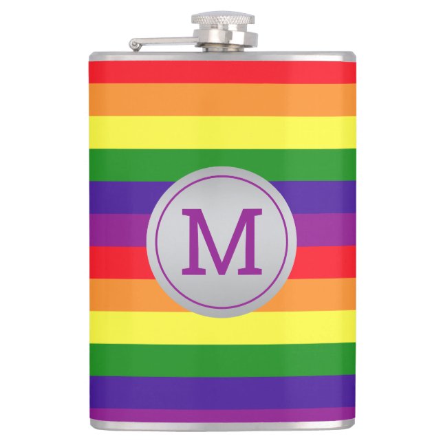 Flasques Monogramme cercle gris rayure arc-en-ciel (Devant)