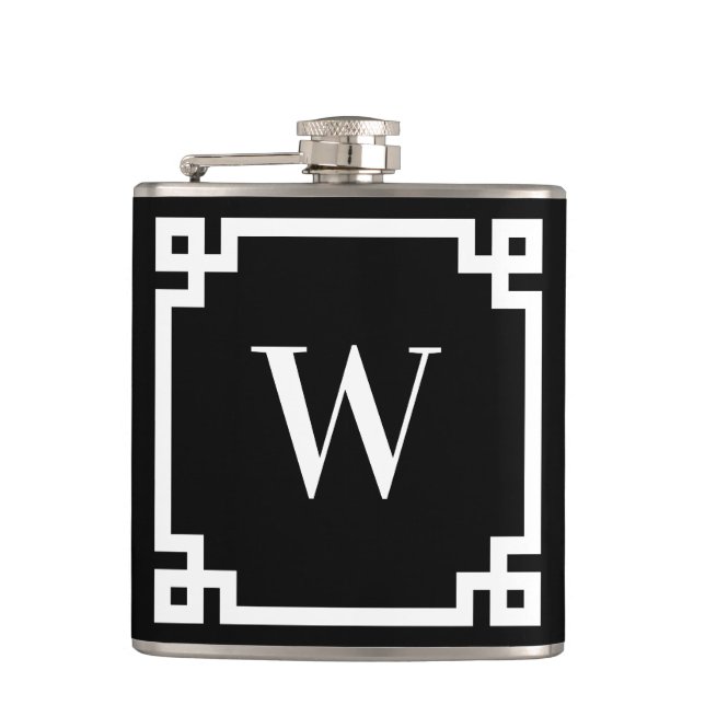 Flasques Monogramme de bordure grecque noir et blanc (Devant)