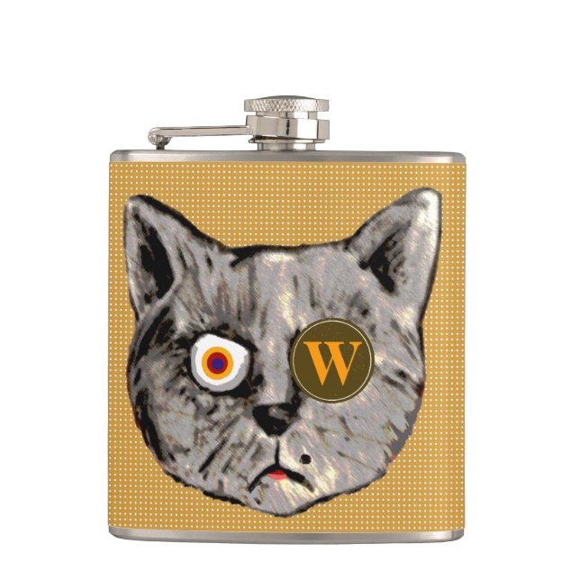 Flasques monogramme de chat amusant personnalisé (Devant)