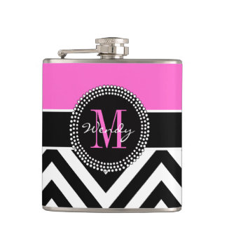 Flasques Monogramme de Chevron de roses indien et de noir