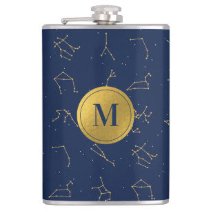 Flasques Monogramme de constellations de Zodiac bleu or et