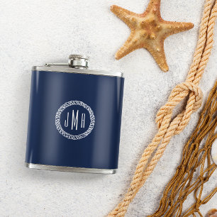 Flasques Monogramme de corde nautique Navy & Blanc