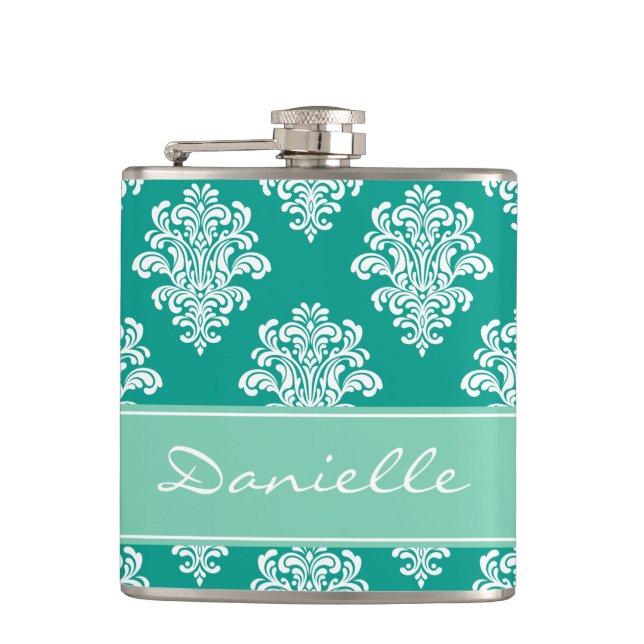 Flasques Monogramme de Damas Turquoise fille (Devant)