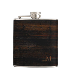 Flasques Monogramme de mariage en bois marron noir patiné r