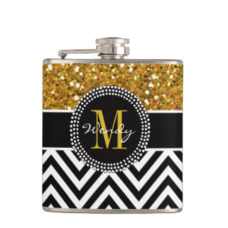 Flasques Monogramme de motif de Chevron de noir de parties