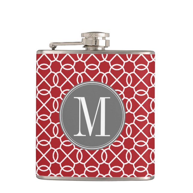 Flasques Monogramme de Motif géométrique rouge et gris (Devant)