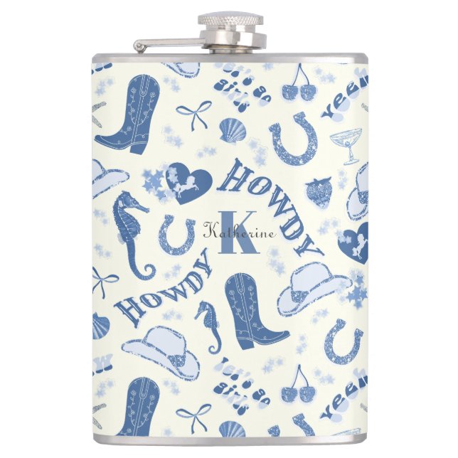 Flasques Monogramme de nom de cowgirl côtière bleu mignon f (Devant)