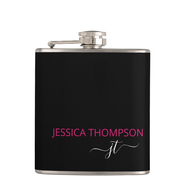 Flasques Monogramme de nom de script simple rose vif modern (Devant)