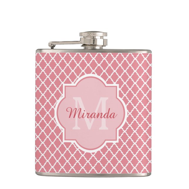 Flasques Monogramme de Quatrefoil Rose Chic Avec Nom (Devant)