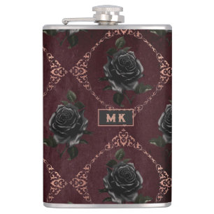 Flasques Monogramme de roses noires gothiques vintage