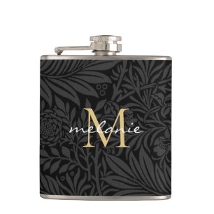 Flasques Monogramme de script floral noir élégant or