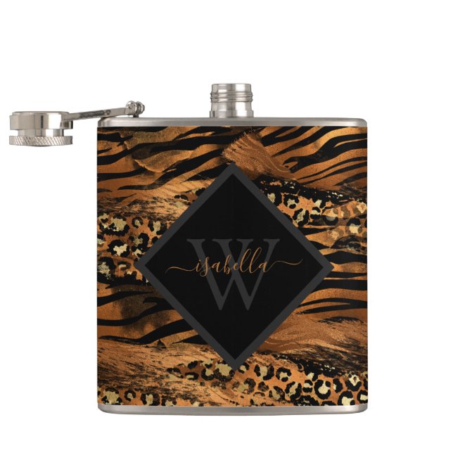 Flasques Monogramme de script moderne avec paillettes de cu (Ouvert)