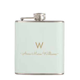 Flasques Monogramme d'or moderne Sage Green