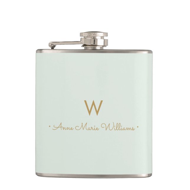 Flasques Monogramme d'or moderne Sage Green (Devant)