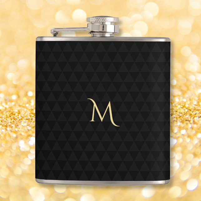 Flasques Monogramme d'or personnalisé Motif noir moderne (Personalized Gold Monogrammed Modern Black Pattern Flask)