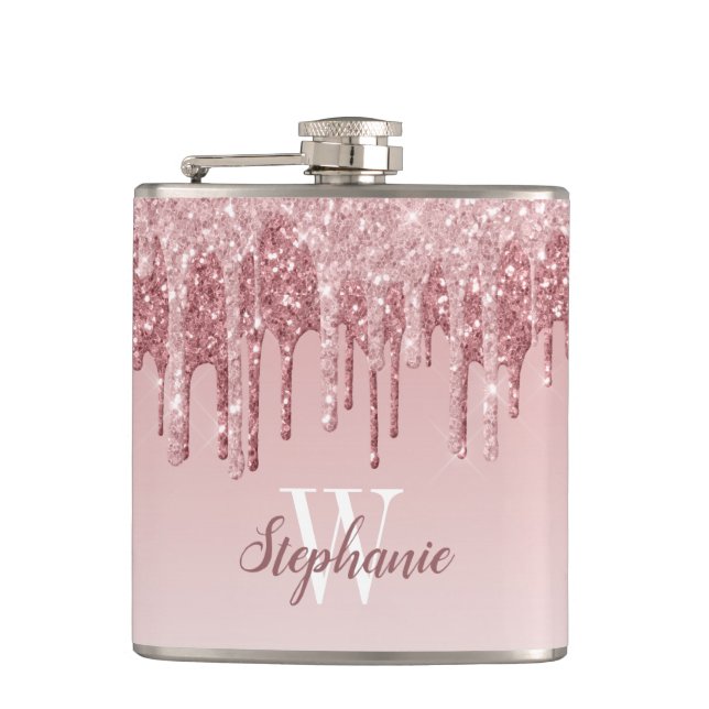 Flasques Monogramme élégant à gouttes de faux paillettes ro (Devant)