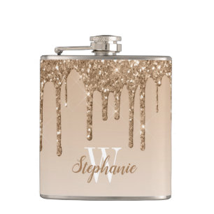 Flasques Monogramme élégant avec paillettes dorées qui dégo