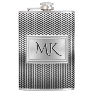 Flasques Monogramme élégant en métal argenté aspect maille