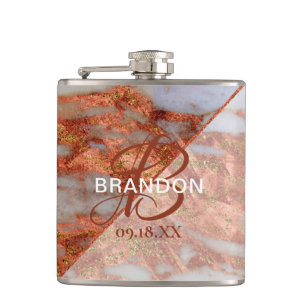 Flasques Monogramme Élégant marbre de cuivre Groomsmen géom