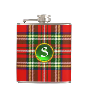 FLASQUES MONOGRAMME ÉMERAUDE ÉMERAUDE ÉCOSSAIS TARTAN VERT